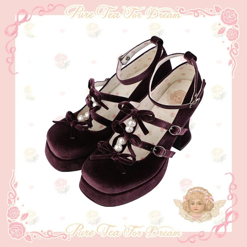 6 Colors Kawaii Velvet Elegant Bow Shoes ON611 - Deep purple