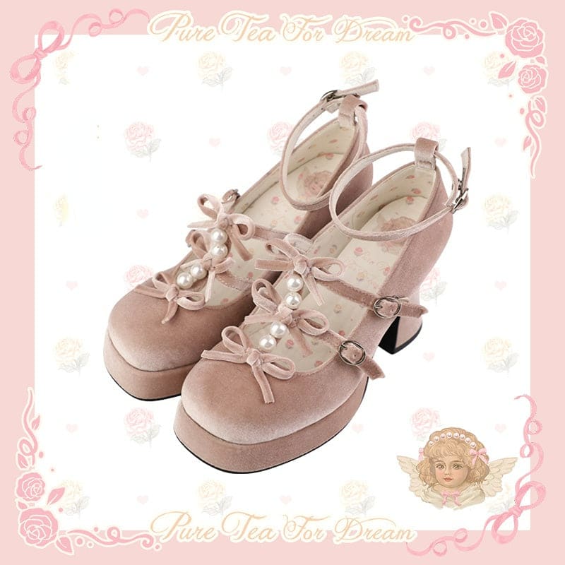 6 Colors Kawaii Velvet Elegant Bow Shoes ON611 - light pink