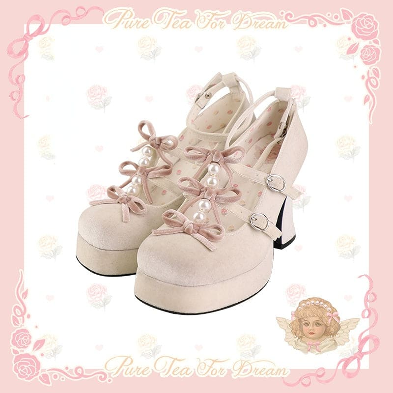 6 Colors Kawaii Velvet Elegant Bow Shoes ON611 - White pink