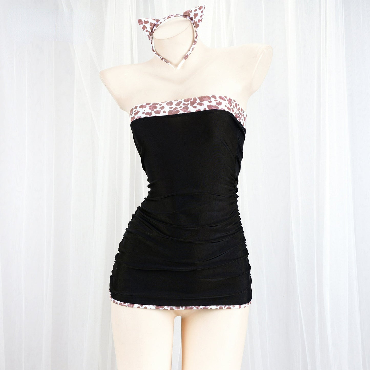Cute Slim Dress Black Animal Print Style ON484 - Black / One