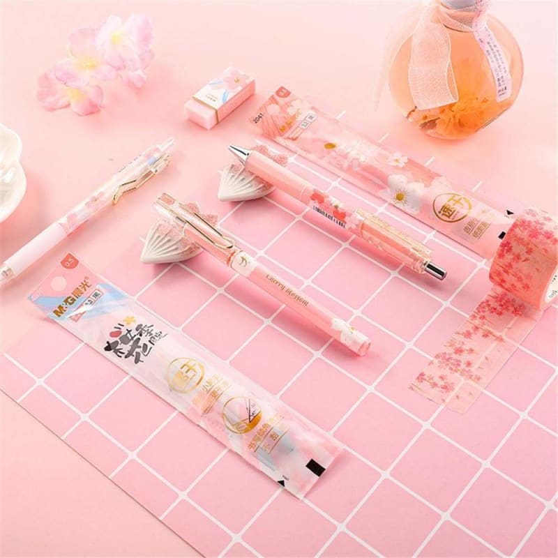 8 Pics Set Kawaii Pastel Pink Sakura Gel Pens SP16238 - Egirldoll