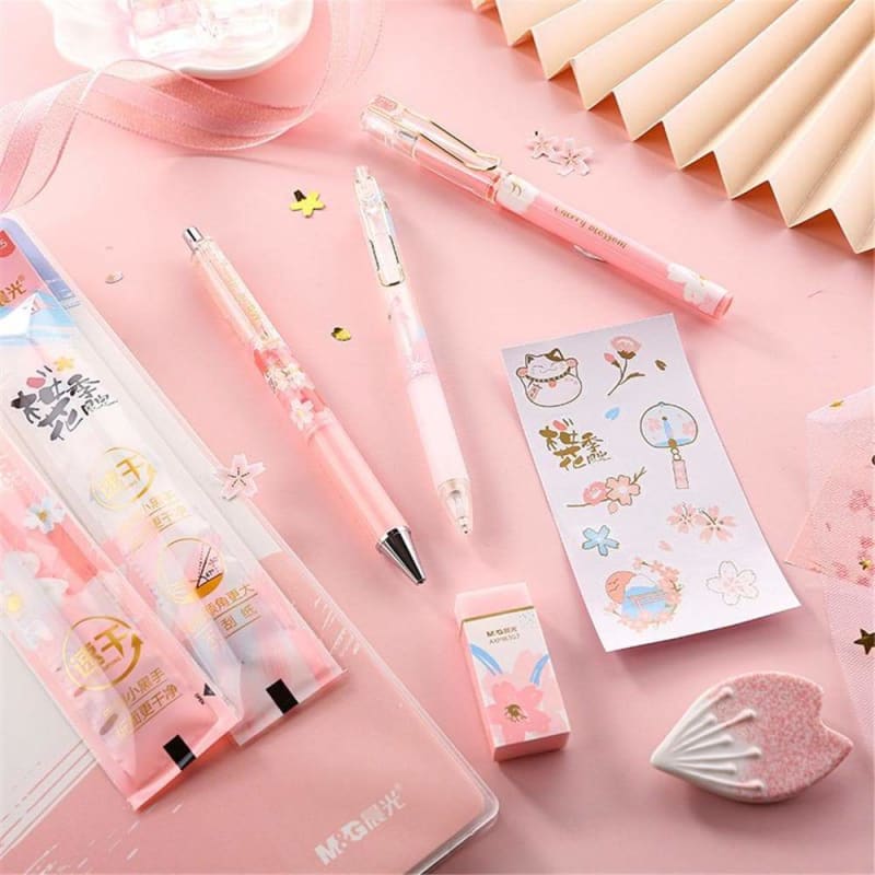 8 Pics Set Kawaii Pastel Pink Sakura Gel Pens SP16238 - Egirldoll