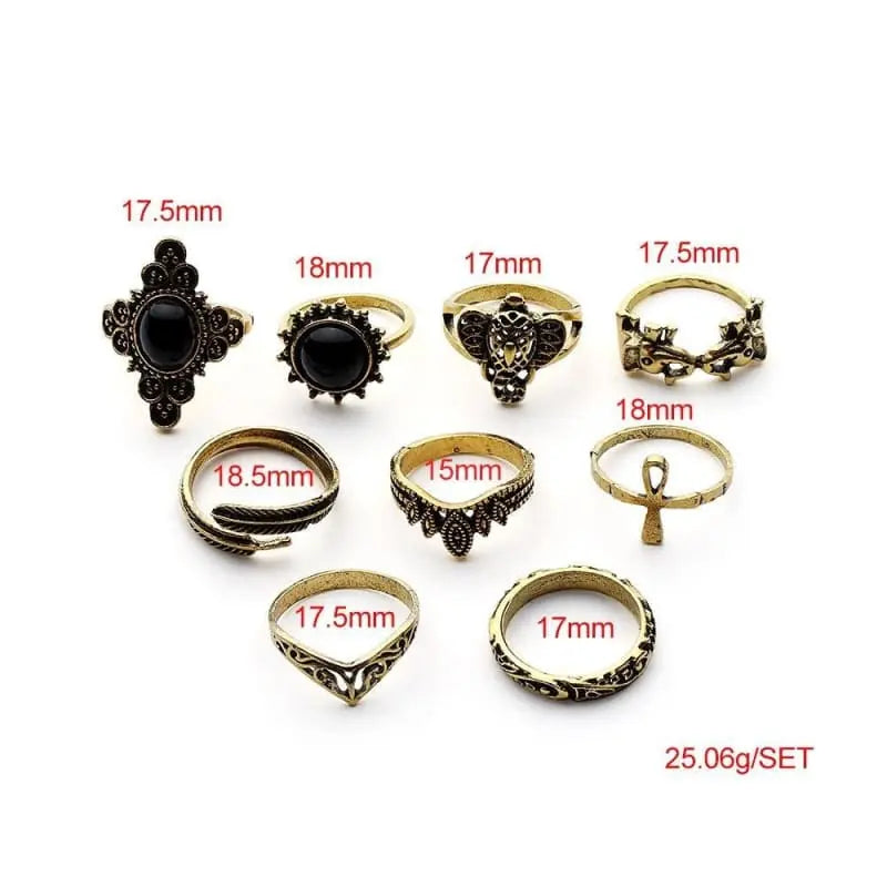 9-pc Gothic Bohemian Vintage Midi Knuckle Ring Set EG032 - Egirldoll