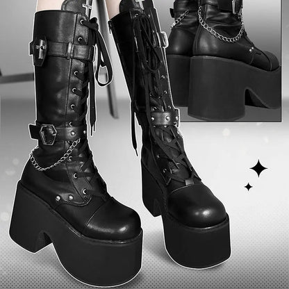 Kawaii Aesthetic Y2K Cute Fairy Black White Cross Boots ON1418 MK Kawaii Store