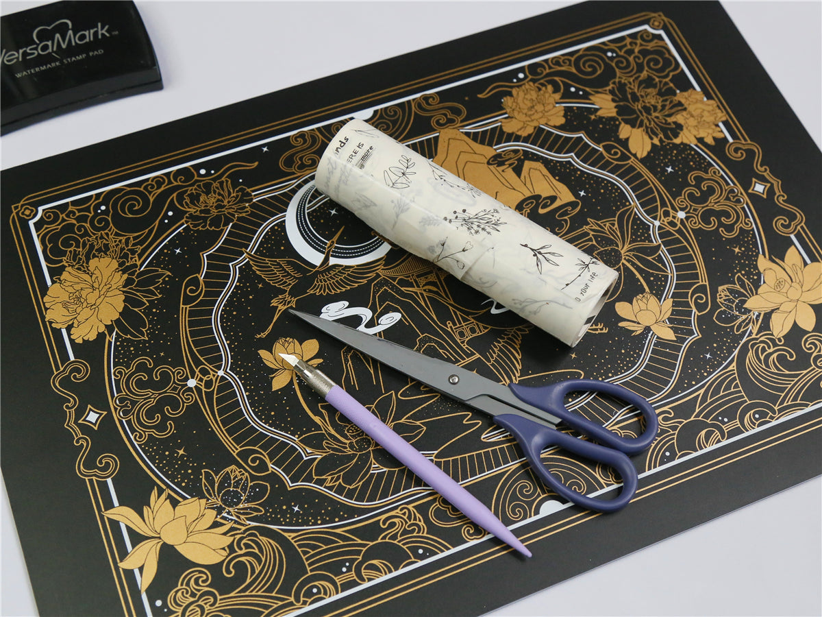 Black Gold Flowers Witch Tarot A3 Cutting Mat ON313 - Egirldoll