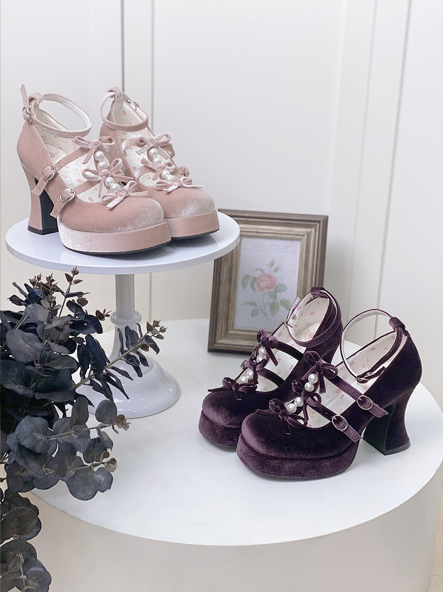 6 Colors Kawaii Velvet Elegant Bow Shoes ON611 - shoes