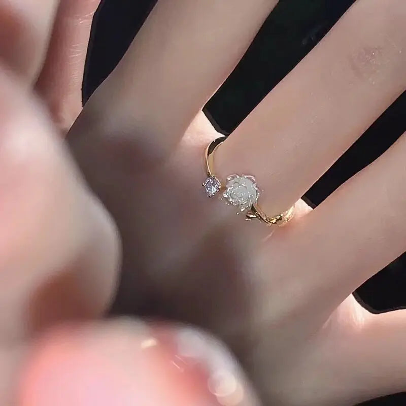 Kawaii White Botanical Rings