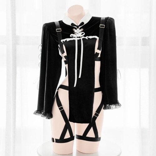 Anime Bandage Black Lingerie Maid Costume Outfit BE314 - Egirldoll