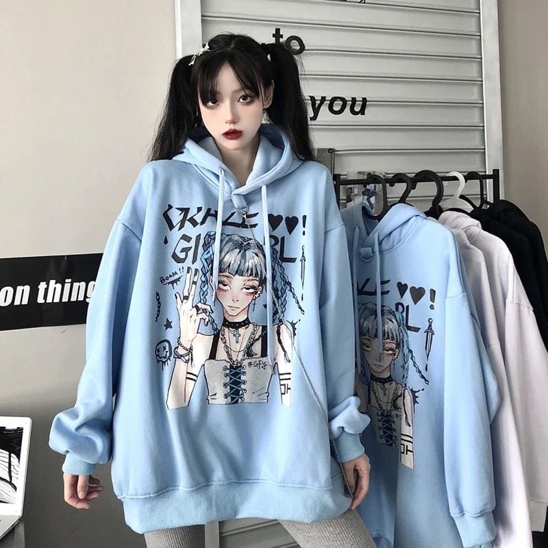 Anime Print Hooded Mid-length Sweater Dress EG15920 - Egirldoll
