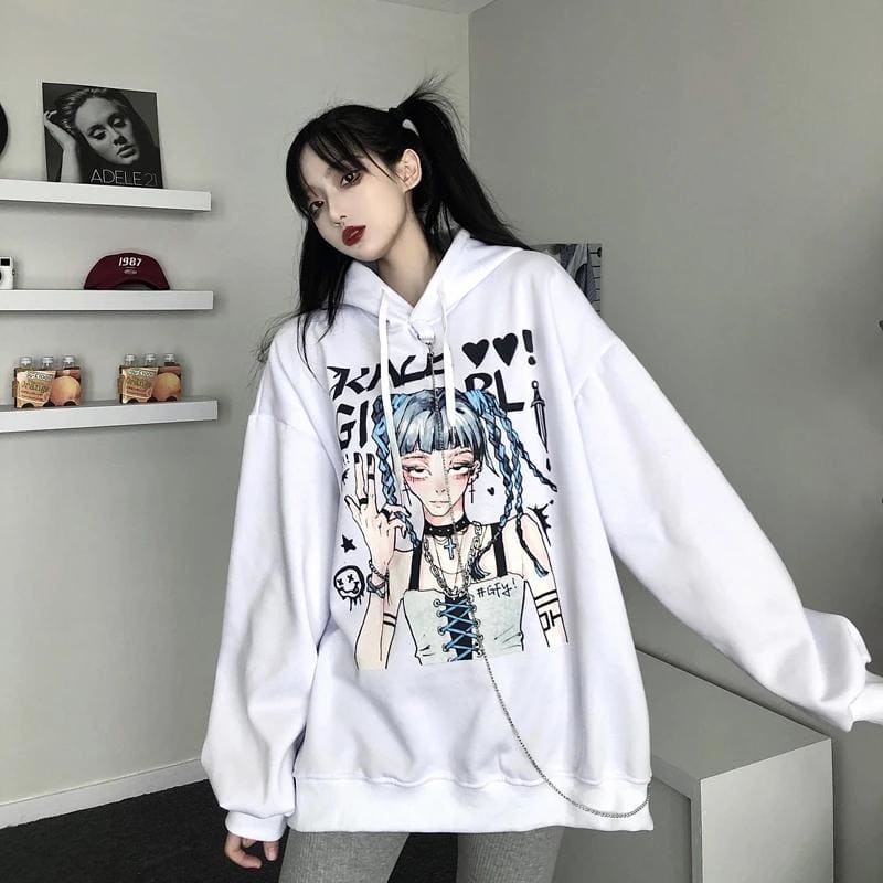 Anime Print Hooded Mid-length Sweater Dress EG15920 - Egirldoll