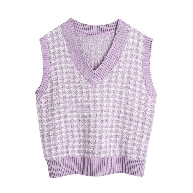 Ares - Houndstooth Knitted Sweater Vest - Egirldoll