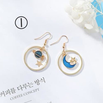 Asymmetric Round Planet Earrings - Egirldoll