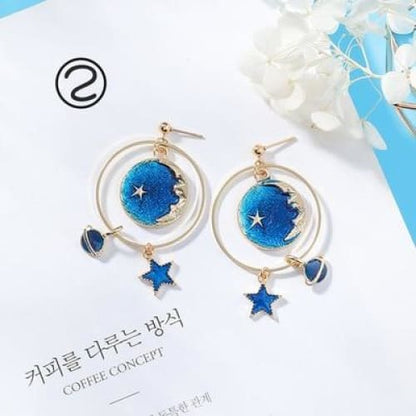 Asymmetric Round Planet Earrings - Egirldoll