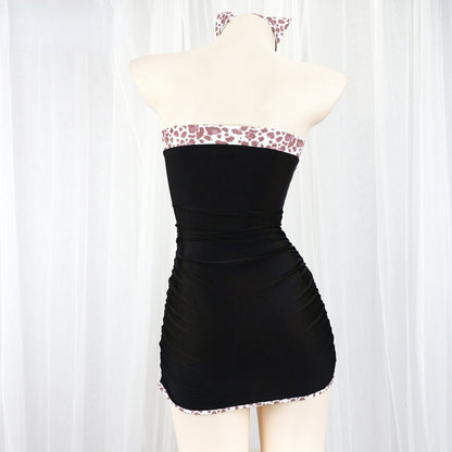 Cute Slim Dress Black Animal Print Style ON484 - Black / One