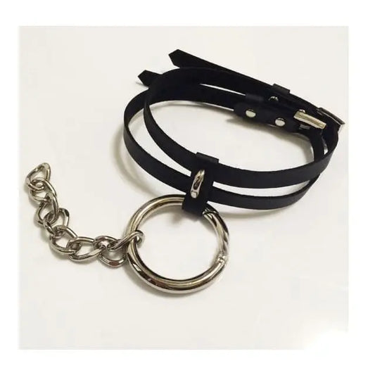 BDSM Silver O-Ring Caged Leather Choker Collar Necklace EG0007 - Egirldoll