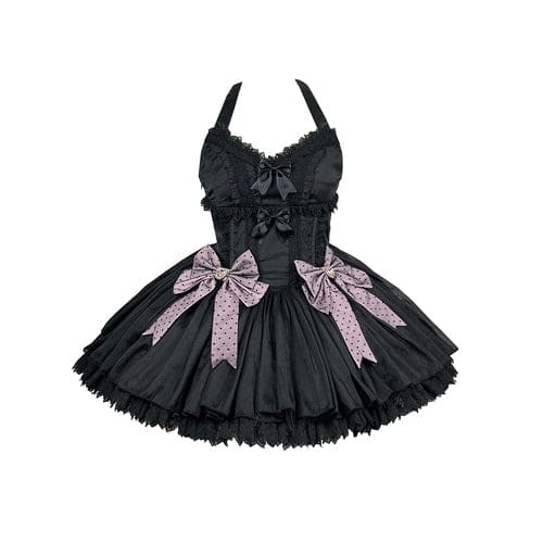 Black Dress Pink Bows Sweet Dream Lolita Dress ON620 - Black