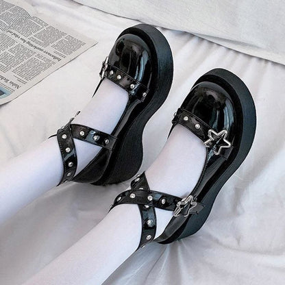 Black eGirl Punk Style Stars Cute Shoes EE0909 - Egirldoll