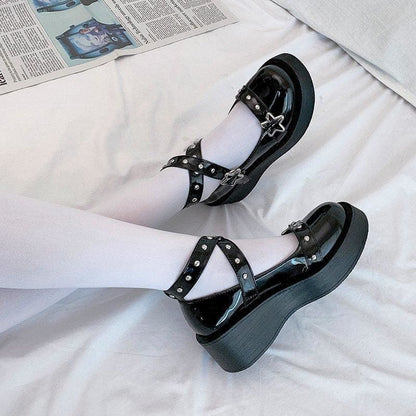 Black eGirl Punk Style Stars Cute Shoes EE0909 - Egirldoll