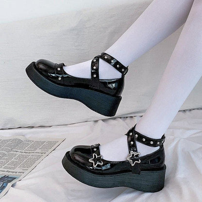 Black eGirl Punk Style Stars Cute Shoes EE0909 - Egirldoll