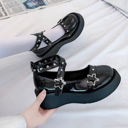 Black eGirl Punk Style Stars Cute Shoes EE0909 - Egirldoll