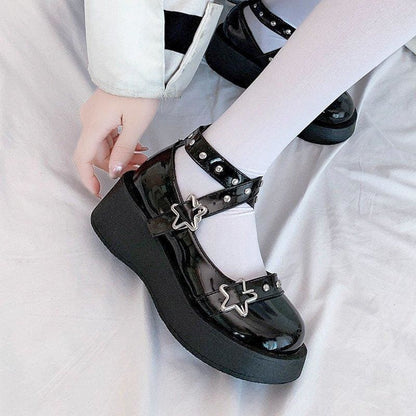 Black eGirl Punk Style Stars Cute Shoes EE0909 - Egirldoll