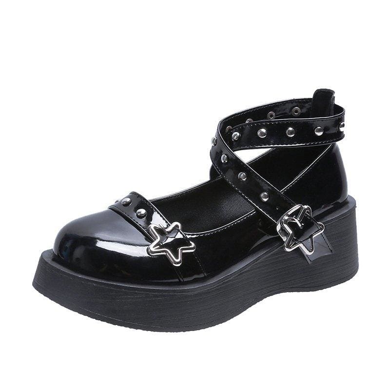Black eGirl Punk Style Stars Cute Shoes EE0909 - Egirldoll