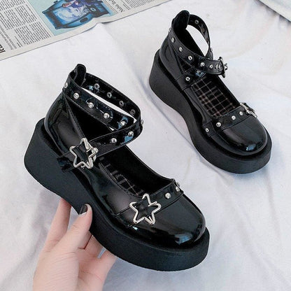 Black eGirl Punk Style Stars Cute Shoes EE0909 - Egirldoll