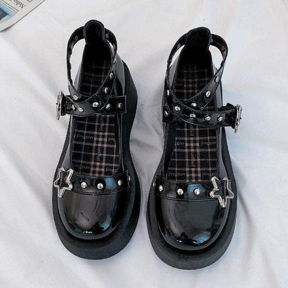 Black eGirl Punk Style Stars Cute Shoes EE0909 - Egirldoll