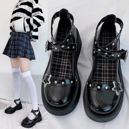 Black eGirl Punk Style Stars Cute Shoes EE0909 - Egirldoll