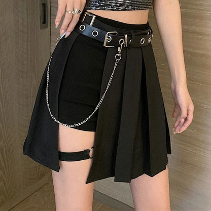 Black Gothic Irregular High Waist Pleated Skirt Suit EG361 - Egirldoll