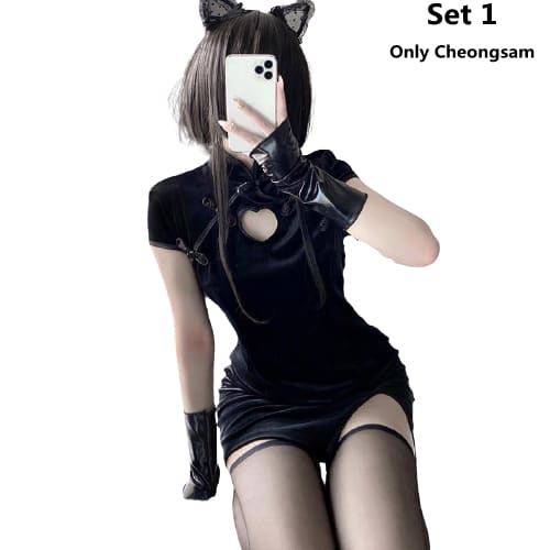 Black Hollow Out Asian Cheongsam Dress EE0819 - Egirldoll