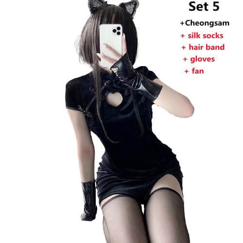 Black Hollow Out Asian Cheongsam Dress EE0819 - Egirldoll