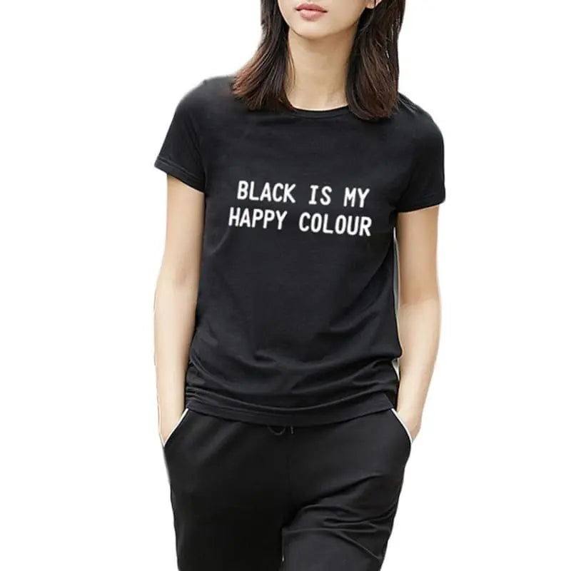 BLACK IS MY HAPPY COLOUR Gothic Harajuku T Shirt EG0008 - Egirldoll