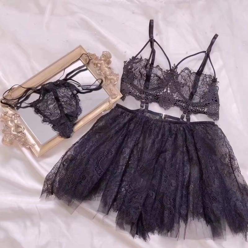 Black Lace Sleepwear Lingerie Dress EE0682 - Egirldoll