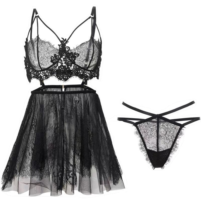 Black Lace Sleepwear Lingerie Dress EE0682 - Egirldoll