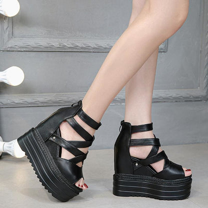 Black Platform Cross Casual Sandals EE0863 - Egirldoll