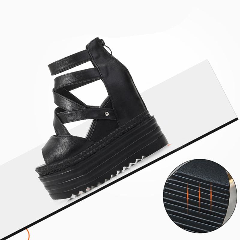 Black Platform Cross Casual Sandals EE0863 - Egirldoll