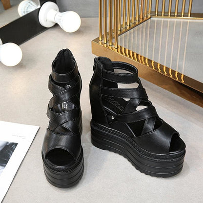 Black Platform Cross Casual Sandals EE0863 - Egirldoll