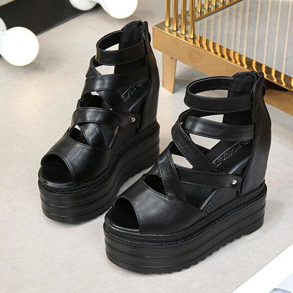 Black Platform Cross Casual Sandals EE0863 - Egirldoll