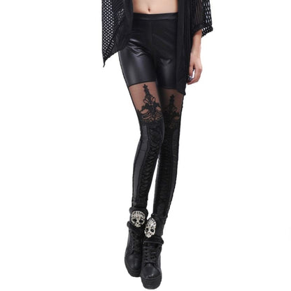 Black Punk Stitching Lace Stretch Skinny Faux Leather Leggings Pants EG16831 - Egirldoll