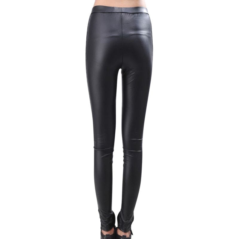Black Punk Stitching Lace Stretch Skinny Faux Leather Leggings Pants EG16831 - Egirldoll