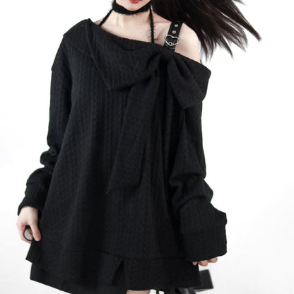 Black Red Knitting Sweater Off shoulder Two Pieces ON596 -