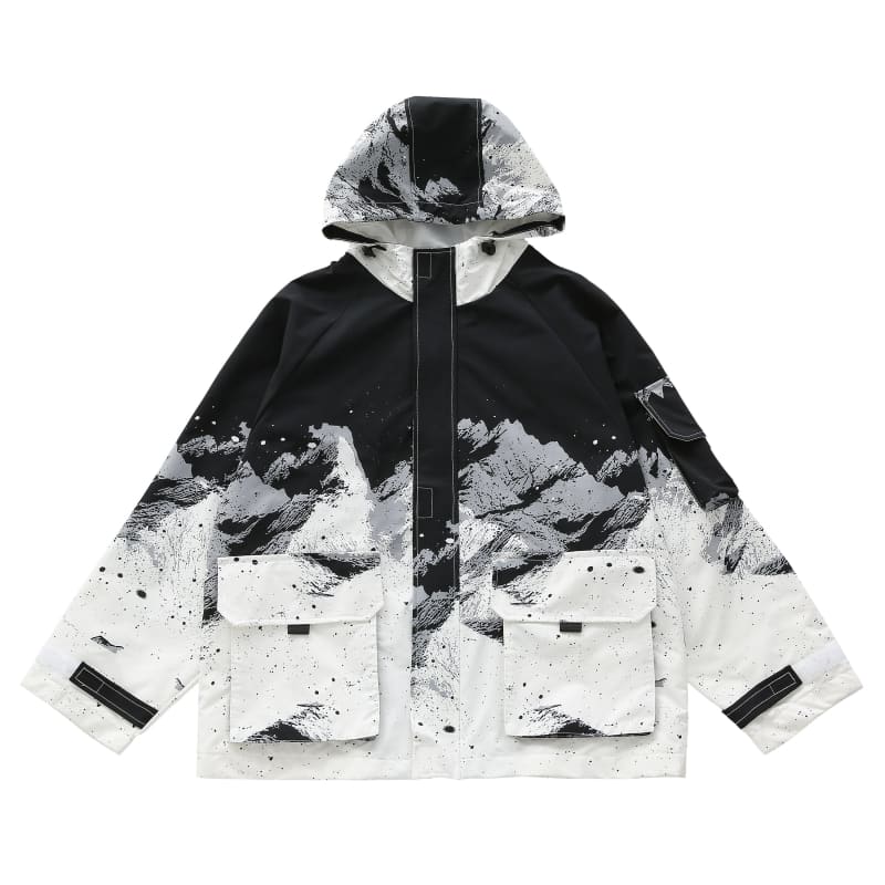 Black White Landscape Painting Printed Hooded Jacket EG237 - Egirldoll