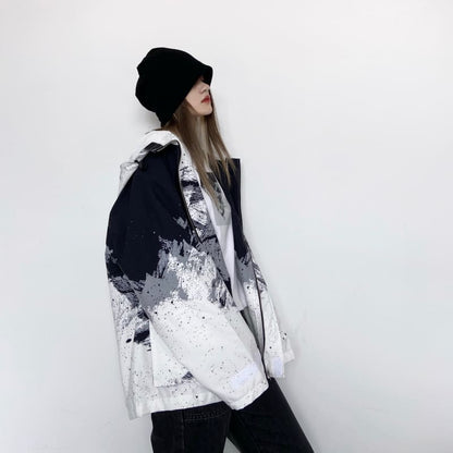 Black White Landscape Painting Printed Hooded Jacket EG237 - Egirldoll