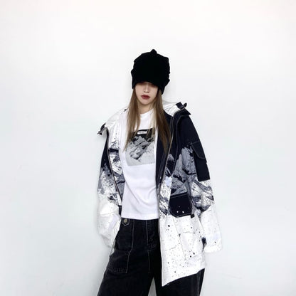 Black White Landscape Painting Printed Hooded Jacket EG237 - Egirldoll