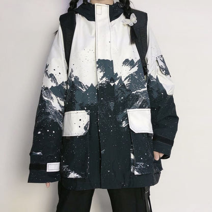 Black White Landscape Painting Printed Hooded Jacket EG237 - Egirldoll