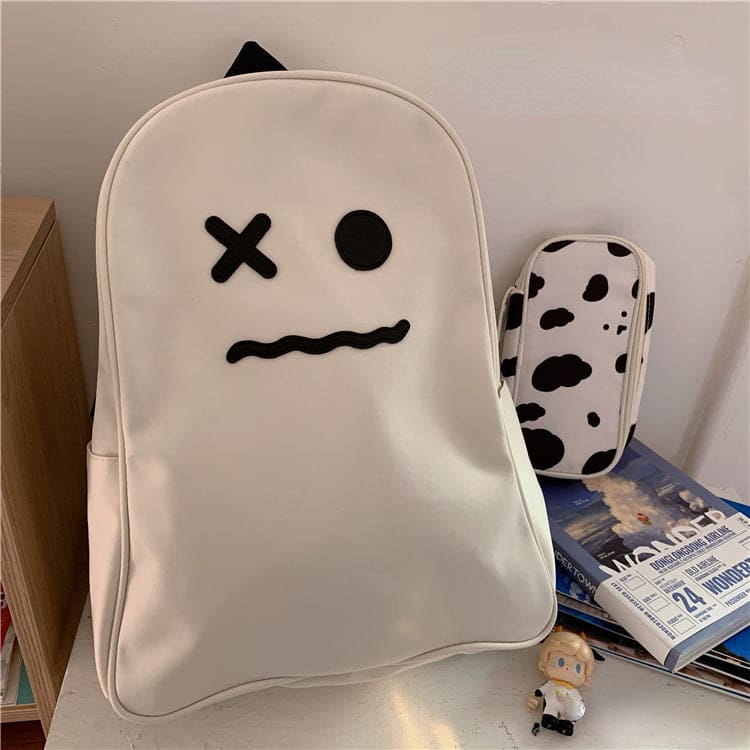 Black White No Face Cute Ghost Backpack ON92 - Egirldoll