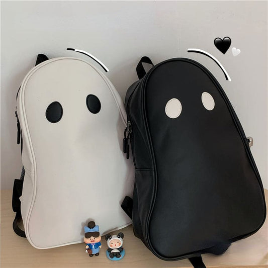 Black White No Face Cute Ghost Backpack ON92 - Egirldoll