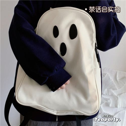 Black White No Face Cute Ghost Backpack ON92 - Egirldoll