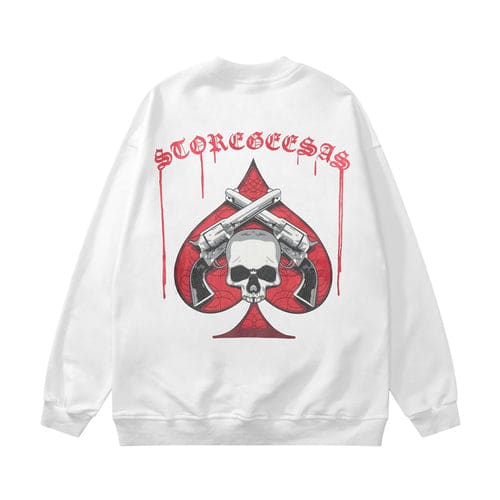 Black White Poker Style Skull Gun Oversized Sweatshirt ON123 - Egirldoll